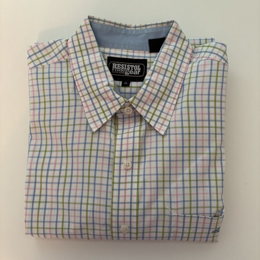 Resistol Shirt Mens XL  White/Multicolor Plaid Rode Gear‎ BUtton Up Workwear